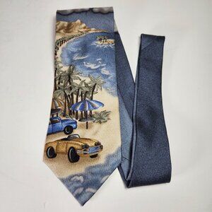 Tropicals by Tango Necktie Men's 100% Silk Tie Tropical Beach Scene Cars Ocean